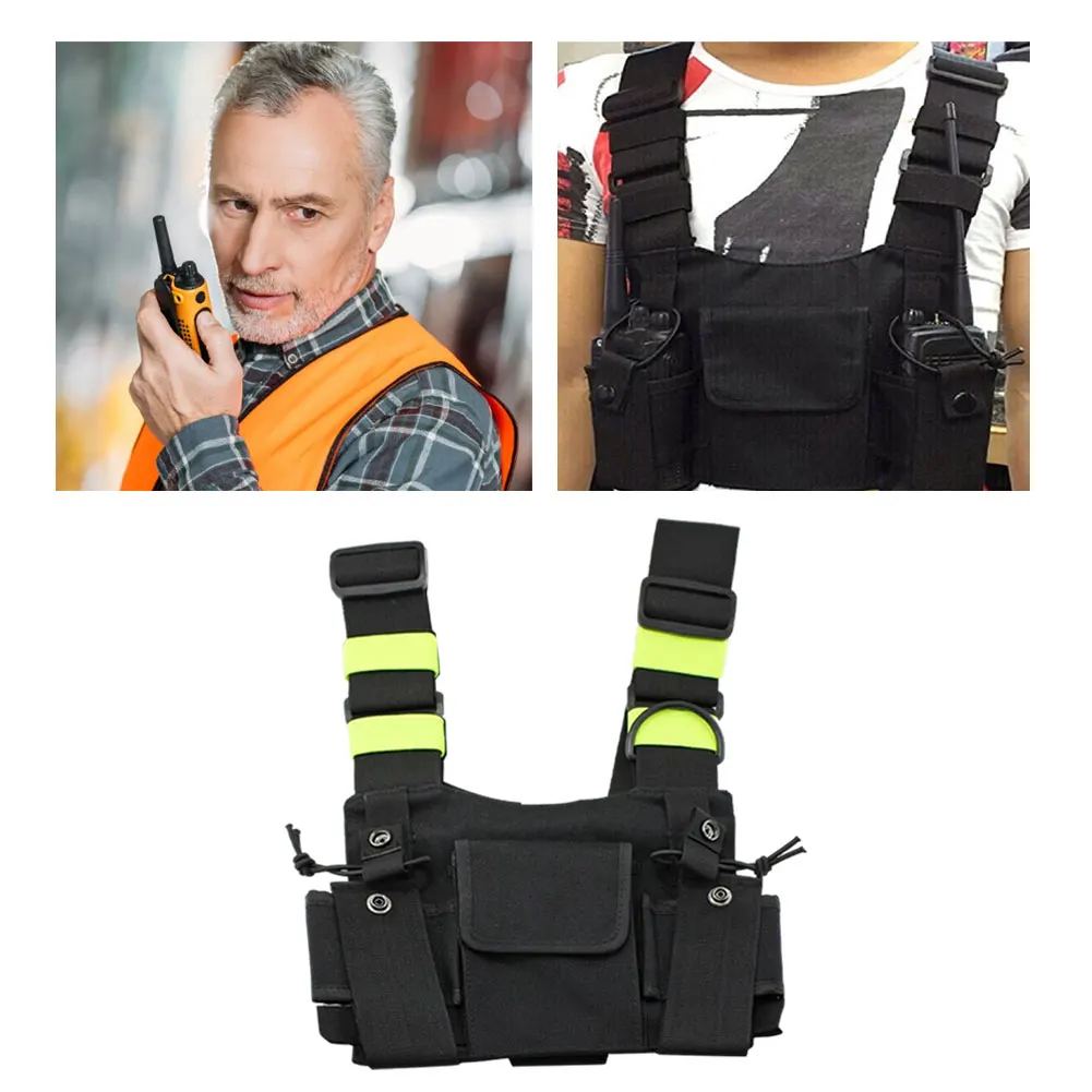 Nylon Radio Chest Harness Universal Reflective Vest Pack Front Waist Pouch With Adjusted Shoulder Strap For Walkie Talkie