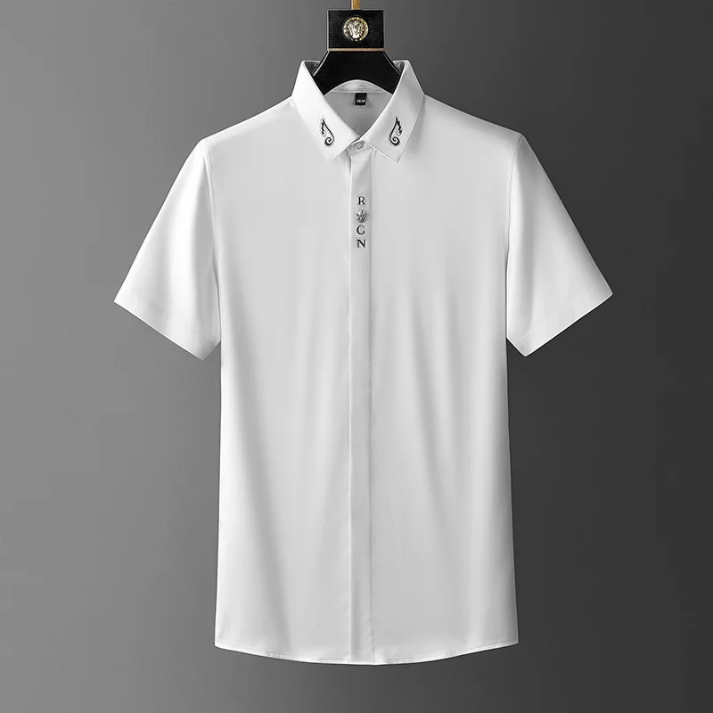 

2021 summer new men's shirt fashion simple versatile shirt no iron slim short sleeve shirt