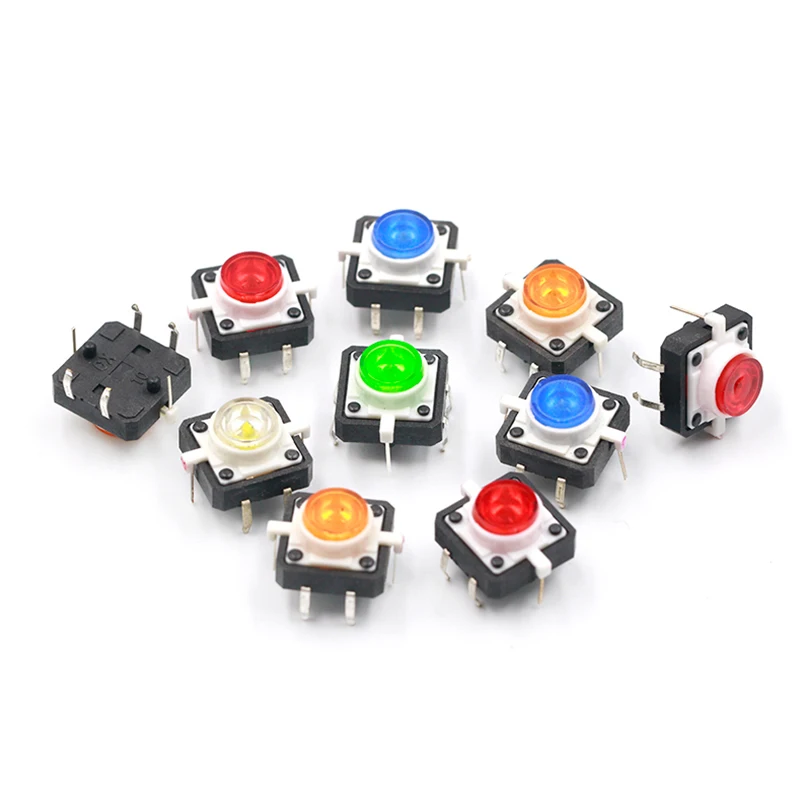 

5PCS 1 set 12X12X7.3 Tactile Push Button Switch Momentary Tact LED 5 Color 12X12X7.3mm 12*12*7.3mm DC12V 50mA