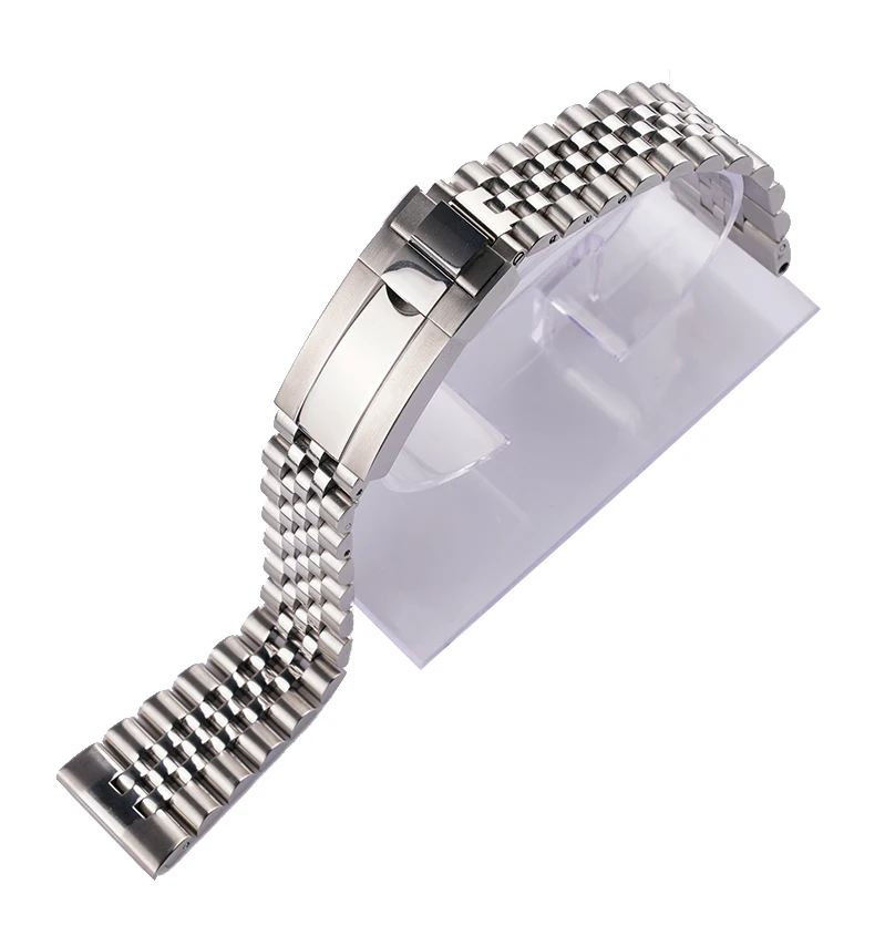 Rolamy 2022mm Silver Stainless Steel Replacement Wrist Watch Band Strap Bracelet Jubilee with Oyster Clasp For Seiko Tudor Omega