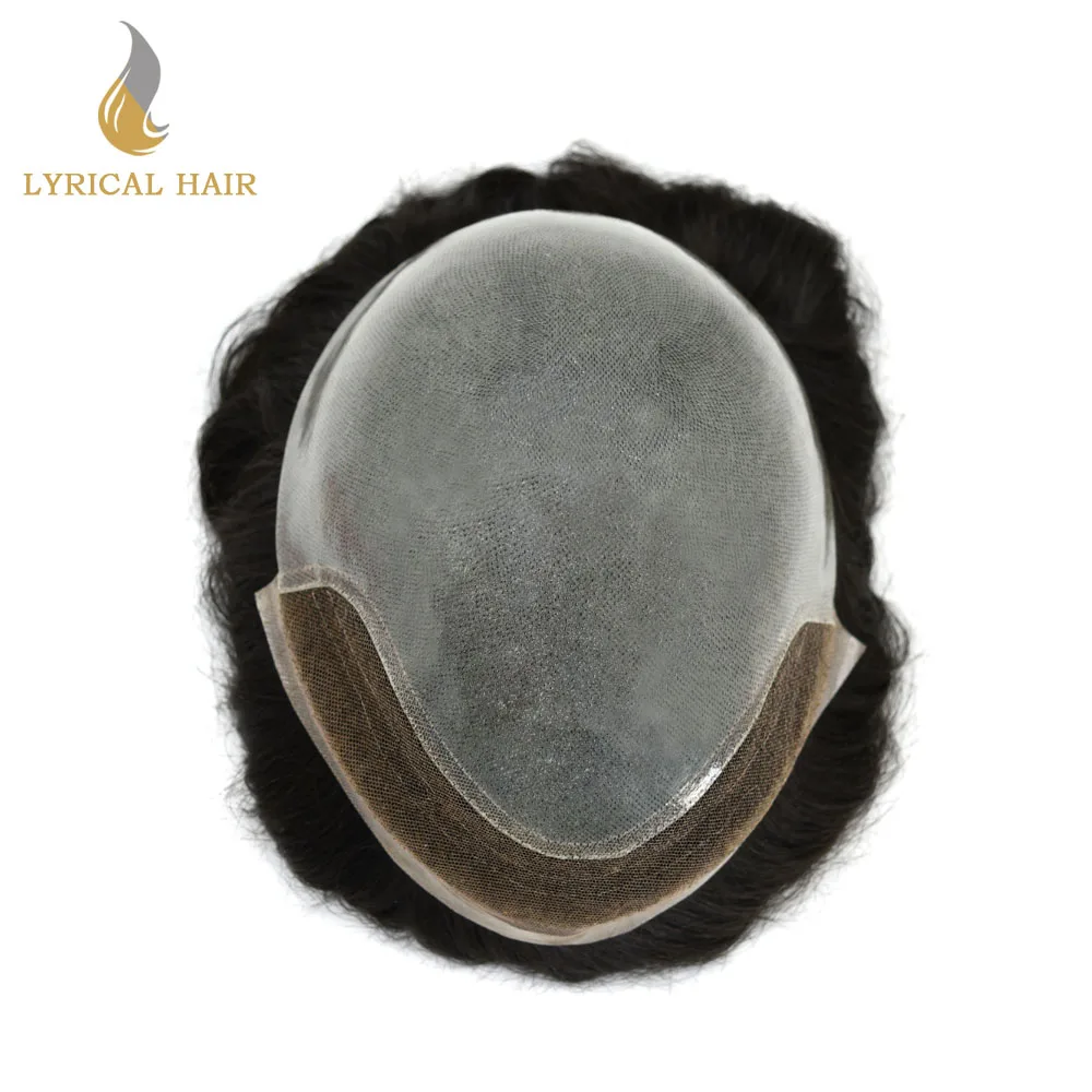 French Lace Front Mens Toupee Clear PU Hairpieces 8x10 BIO Poly Skin Hair Replacement for Men Bleached Knots Systems Wigs | Шиньоны и