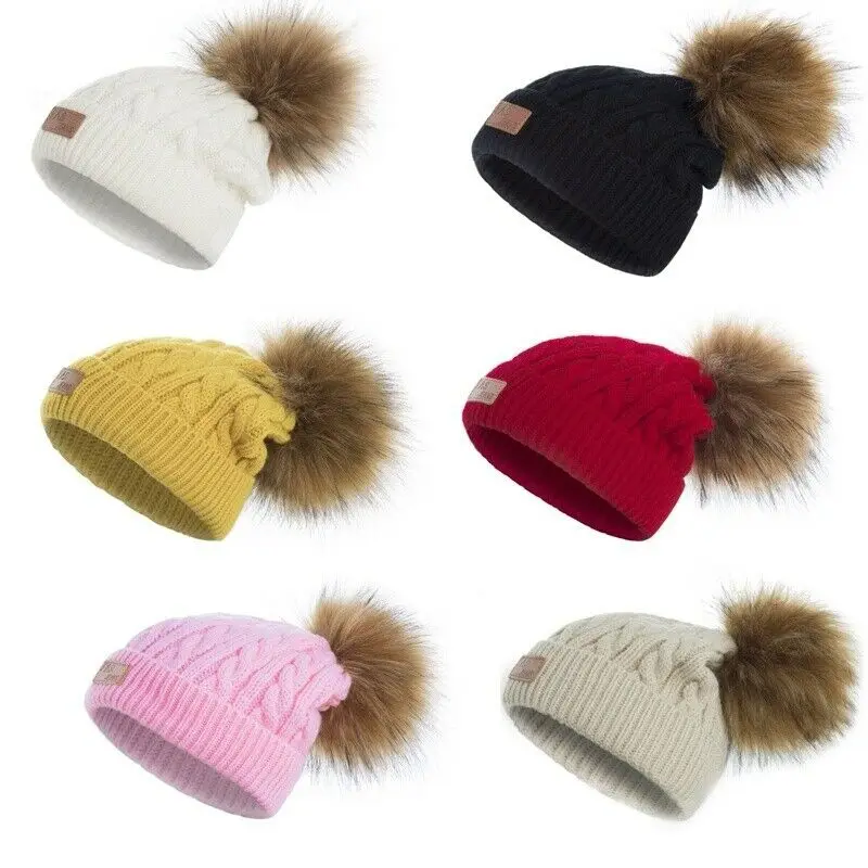 

New Fashion Boy Hat Baby Girl Winter Warm Knitted Crochet Beanie Kids Hats Girls Big Hairball Beret Cap Kid Accessories