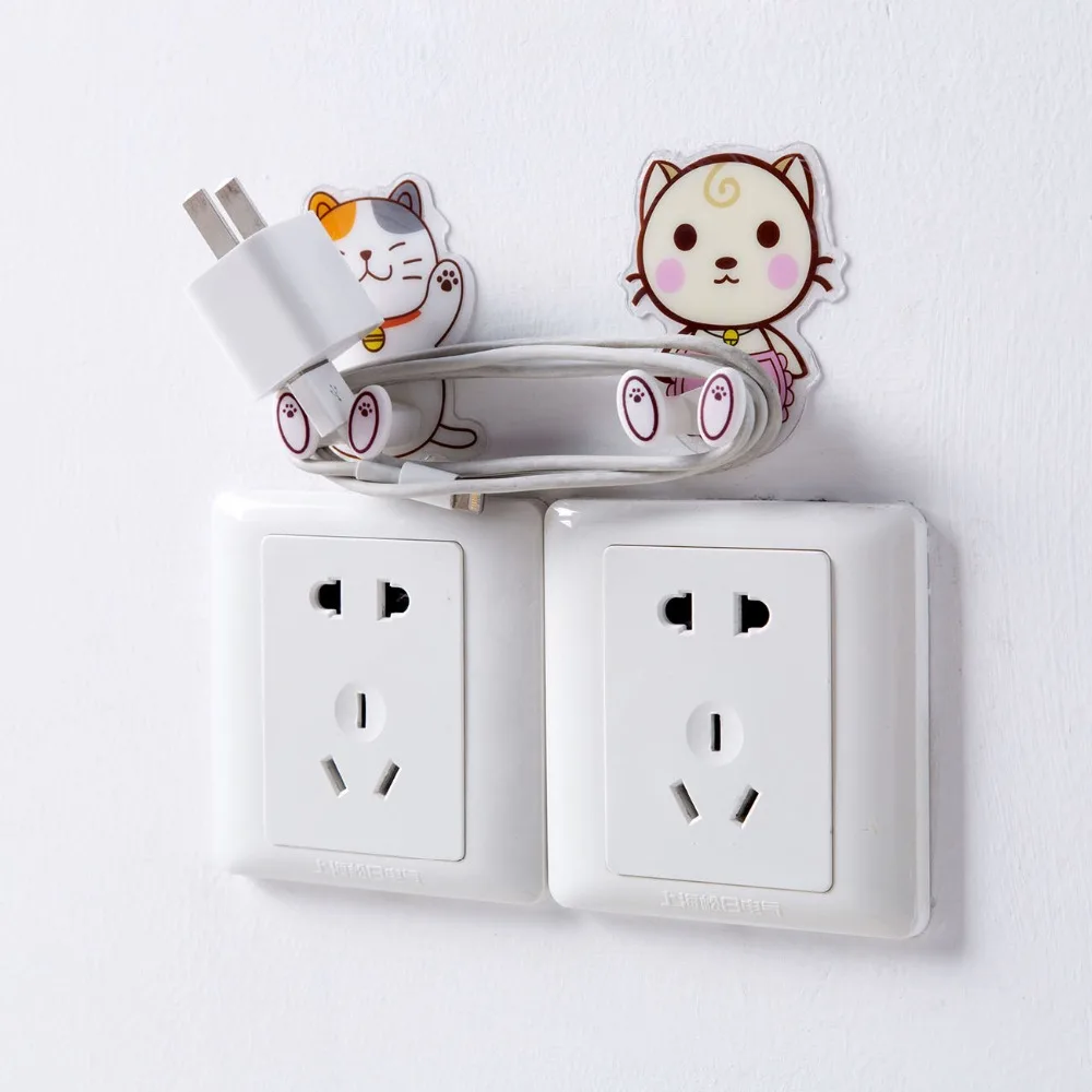 Wall Mounted Plug Socket Holder Adhesive Hooks Shaver Razor Phone Key Hanger Cute Cartoon Hangers Home Organizer | Дом и сад