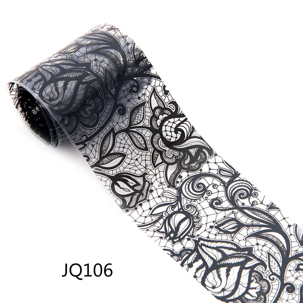 1 шт Новый Дизайн Черные Кружева цветочные наклейки для ногтей Фольга в рулонах