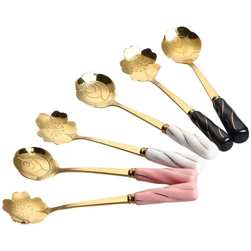 

Coffee Tea Spoon Stirrer Set, Ceramic Handle Easy to Grip Perfect for Tea Coffee Dessert Luxury Parties 6 Pack