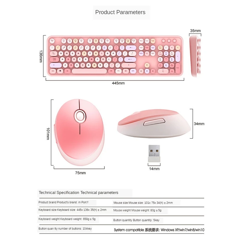 

Wireless Keyboard And Mouse Set Girl Cute Pink Punk Keyboard Suitable For Desktop Computer Notebook Office