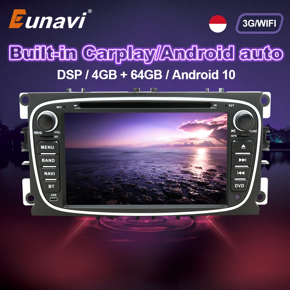 Eunavi 8 ядер Android 10 2Din автомобильный Радио DVD мультимедийный плеер для Ford Focus 2 Mondeo S MAX