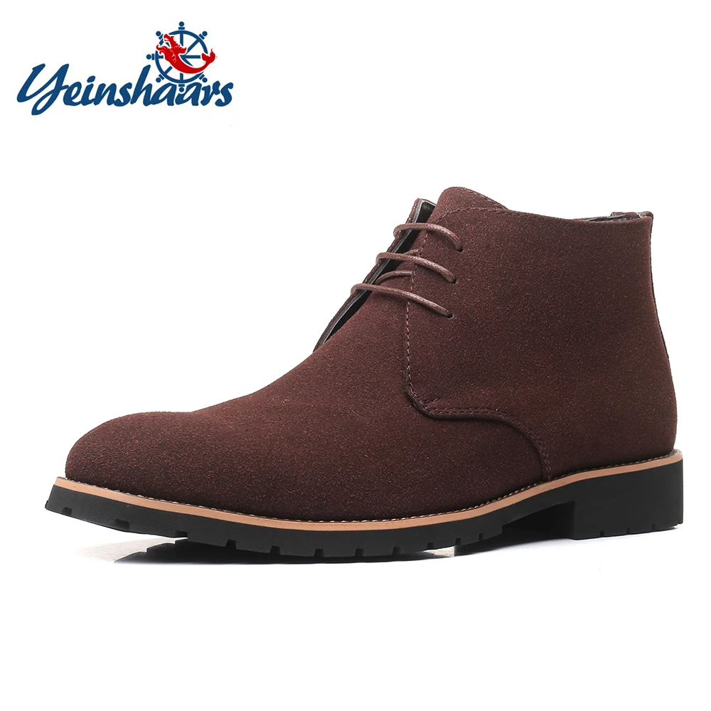 

YEINSHAARS мужские ботинки из замши и кожи, осень-зима рабочая обувь на шнуровке; Мужские Ботильоны; Zapatos De Hombre размера плюс; Большие размеры 38-48