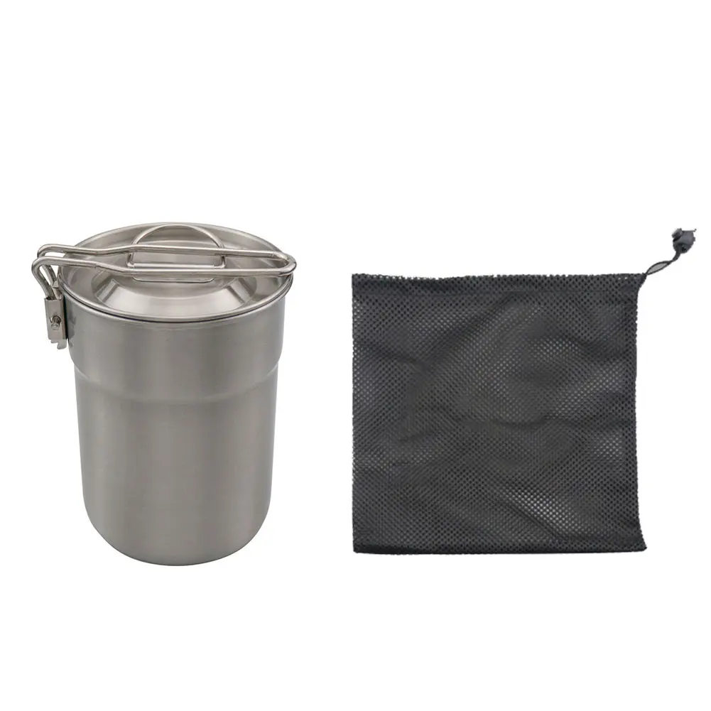 

Portable Water Cup Picnic Outdoor Foldable Handles Tea Cookware With Lid Coffee Hiking Stainless Steel Camping Mug Hanging Pot