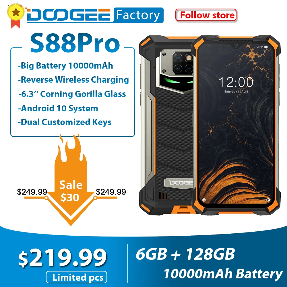 IP68/IP69K DOOGEE S88 Pro прочный мобильный телефон 10000 мАч на процессоре Helio P70 Octa Core 6 ГБ