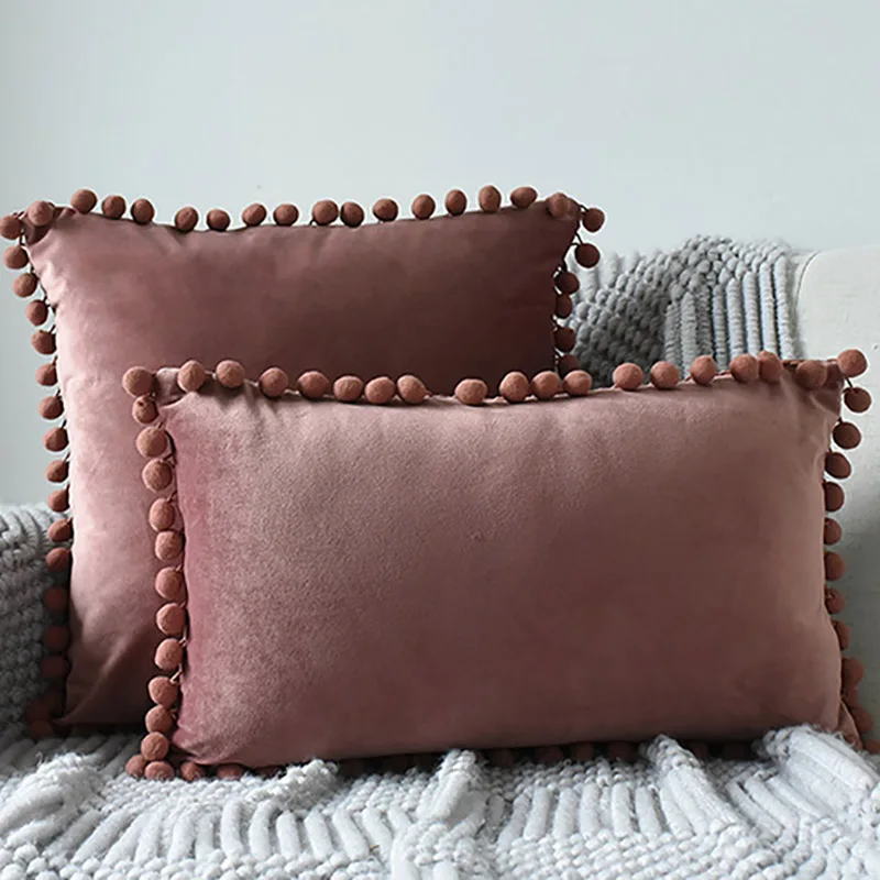 Decorative Luxury Velvet Cushion Cover Sofa Living Room Home Decor Nordic Throw Pillow Hair Ball Plush Fabric Pillowcase |