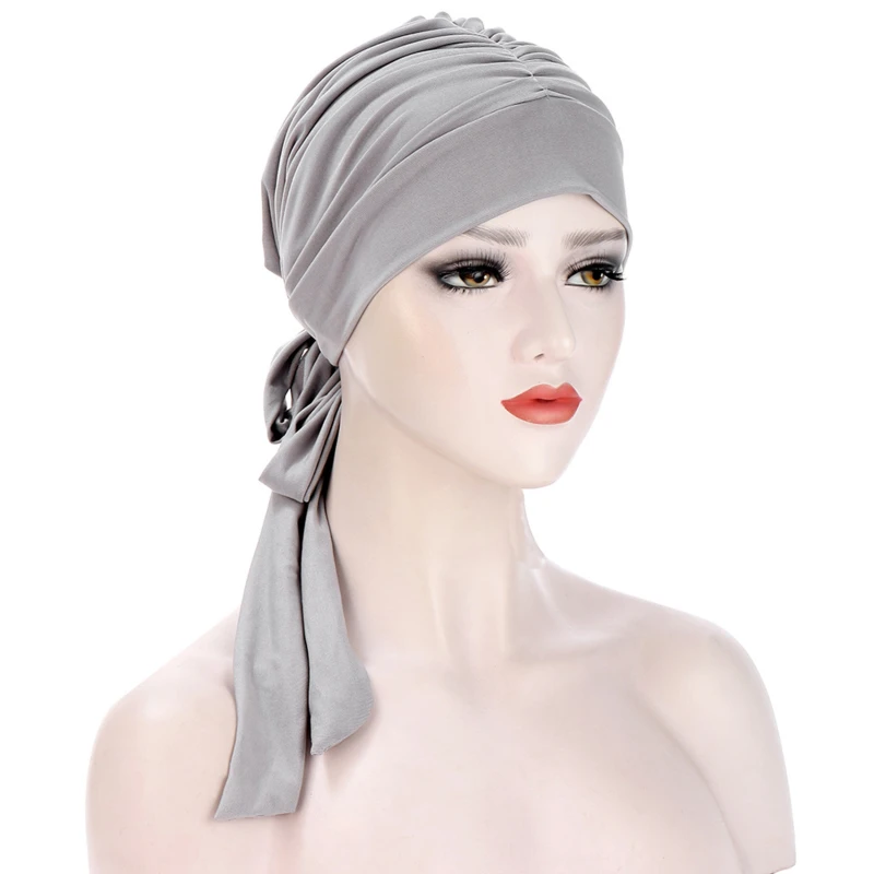 Crystal Hemp Long Tail Bow Turban Hat 10 Color Chemotherapy Cap Headdress Hat Women's Nightcap Hair Accessories