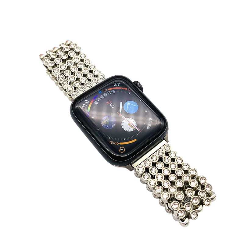 

Bead Stainless Steefor Watchband with Diamond foriWatch 6 5 4 Link Bracelet 40mm44mmfor apple watch Wristbands38mm42mmAdjustment