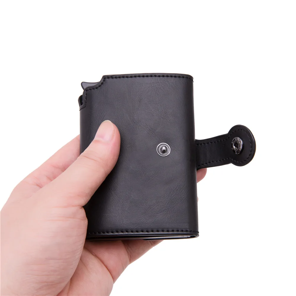 BISI GORO Pop-up RFID черный кошелек ID Card чехол для мужчин RFID Кнопка кредитный держатель для карт высокое качество Металл Алюминий Авто портмоне