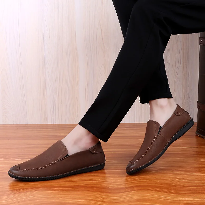 Men Fashion shoes Genuine Leather Casual Loafers Soft Comfortable Breathable Flats Shoes slip on Lightweigh Moccasins | Обувь