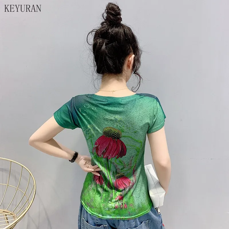 

Casual Bronzing Short Sleeve Plus Size T Shirts Women Fashion Print Loose T Shirt Spring Summer All-match Top Ladies 2021