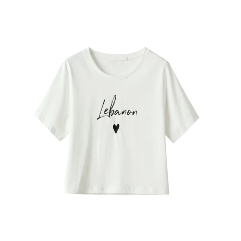 

New Loose and Thin Design Niche Round Neck Pullover White Short-sleeved T-shirt Women Summer Top Literature Letter