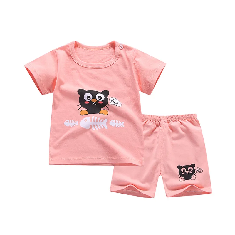 Hot sale Children's Sets Summer Short Sleeve boys clothes set cotton cat girls two-Piece body suit quality kids | Детская одежда и