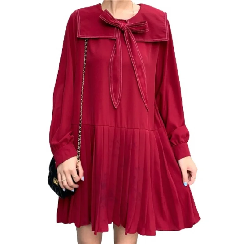 

Мини-платье PERHAPS U женское с бантом, милый однотонный пуловер с квадратным воротником и рукавами-фонариками, плиссированное свободное корот...