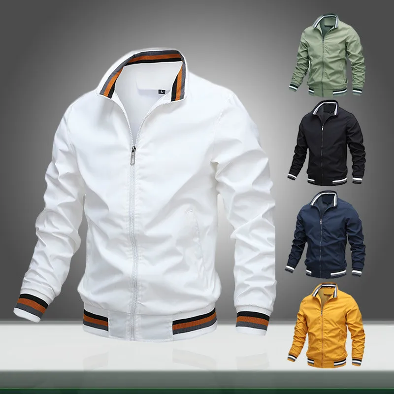 

New Autumn Men Bomber Jacket Casual Solid Color Stand Collar Mens Business Jackets Clothing Male Zipper Outwear Coats Windproof