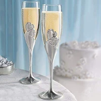 wedding wine glasses handmade bride and groom toasting flutes wedding accessories valentines day giftgold hearts