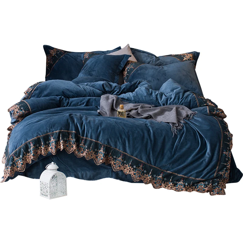 Кровать юбка кристалл бархат 4 шт коралловый покрывало утолщенная фланелевая