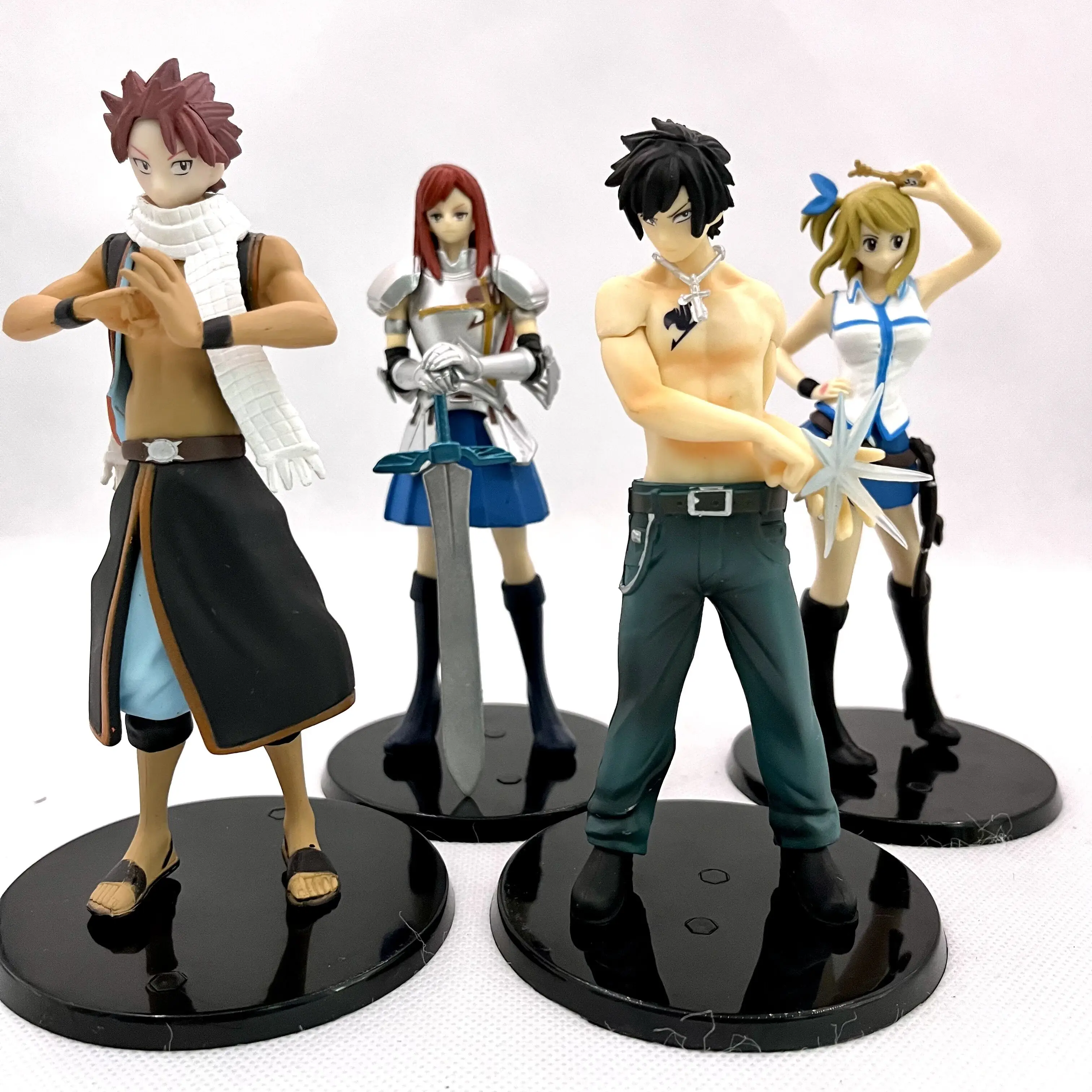 

4 pcs/lot Anime Fairy Tail Action Figure Toys Lucy Elza Natsu Q Version PVC Collectible Model toys Gifts