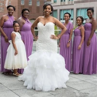 african black girls plus size mermaid wedding dresses sweep train sweetheart ruffles tiered skirt modest bridal gowns