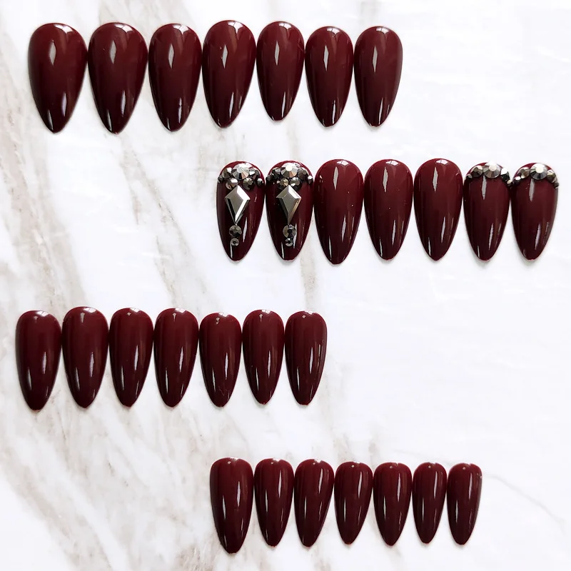 

Fake Nails Long Pointed Cherries Diamond Wear Nail Stickers Finished Nails 24 With Glue TN