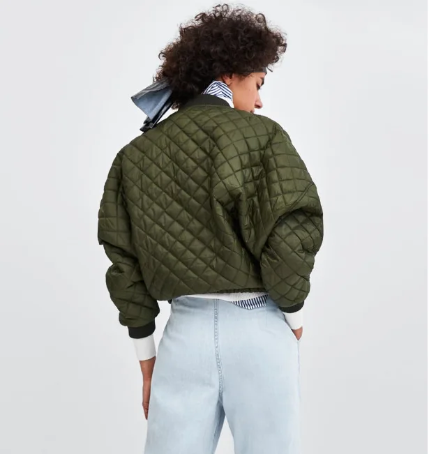 ZA осень зима мода ромбовидная решетка парка куртка для женщин круглый воротник