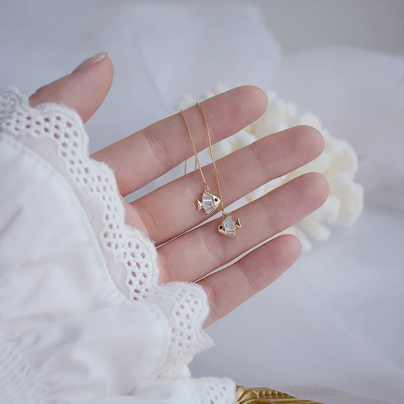 

Uilz Cute Little Fish Shiny Dangle Earrings for Women Inlaid AAA Zircon Summer Travel Beach Party Gift Drop Shipping