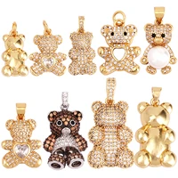 cute bear charm pendant in gold colour pearl cubic zironia cz paved jewelry necklace bracelet making wholesale supplies