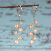 women 6 7mm natural freshwater pearls tassel dangled earrings white pink purple baroque pearl france copper earring hook jewelry