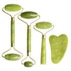 Массажер для лица, зеленый нефритовый ролик, натуральный камень, скребок для гуаши, инструменты для ухода за кожей лица, набор массажеров, подарок