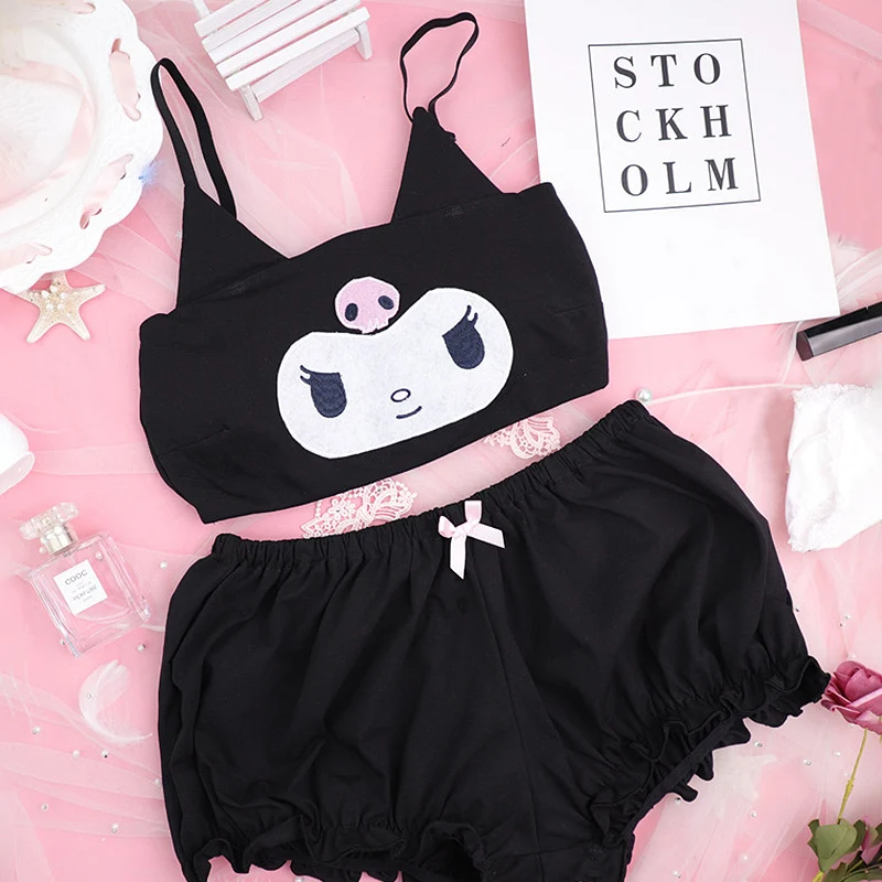 

Summer Pajamas Set for Girl Cute Bra PantiesLong Ear Doggy Tube Top Pant Kawaii Pajama Sleepwear Set Sexy Lingerie Outfits