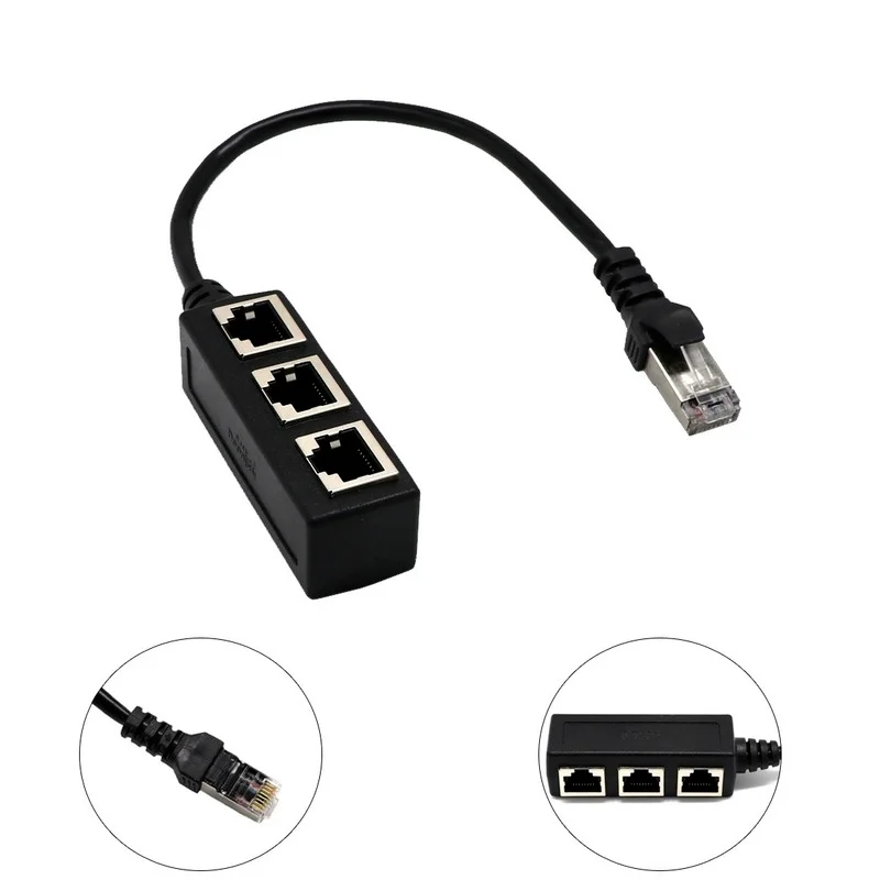 Разветвитель RJ45 3 в 1 сетевой Ethernet-адаптер для сетевого удлинителя с штекера на 2/3