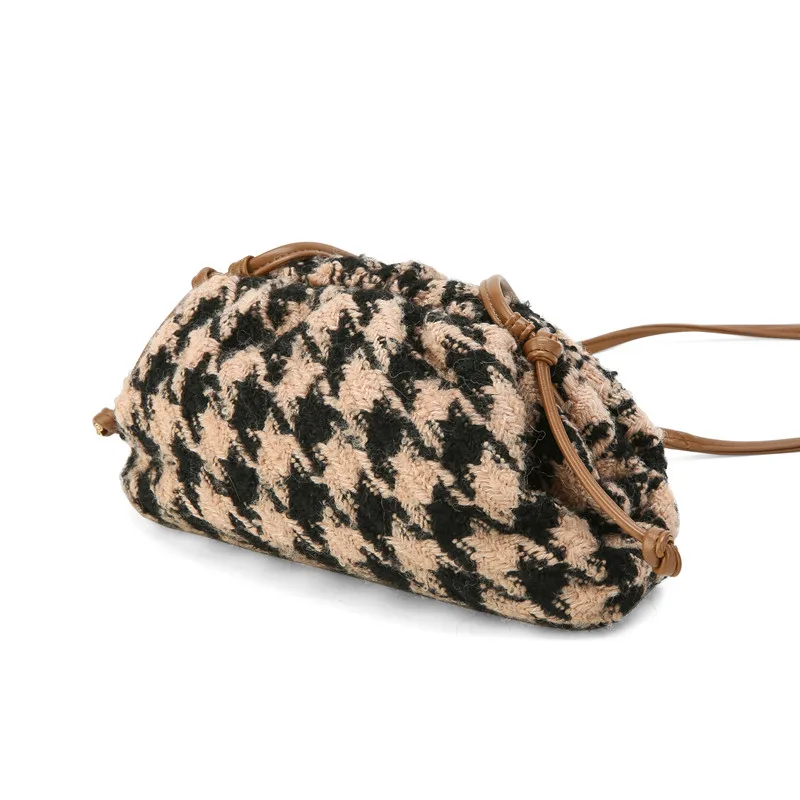 Day clutch tweed Evening party purse bag women large big small ruched pillow bag winter houndstooth plaid canvas pouch handbag