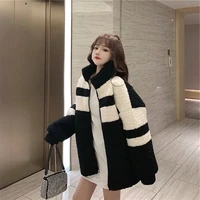 lamb wool coat women winter korean version of thin sweater velvet thickening contrast color wild lazy style fried street to