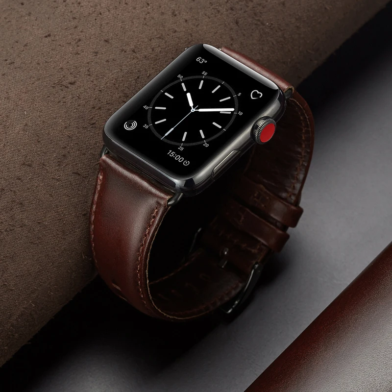 Ремешок из натуральной кожи для Apple Watch модный мужской браслет Viotoo iWatch красный