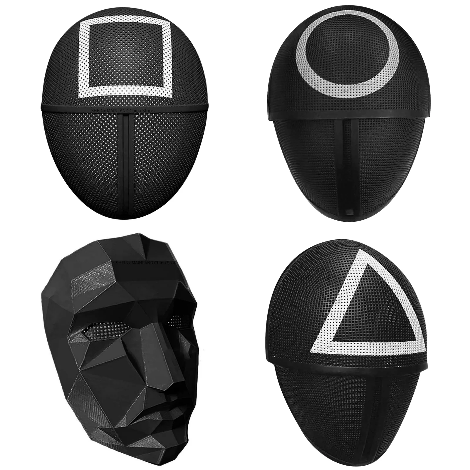 

Маска для косплея игра кальмар треугольные квадратные круглые пластиковые маски на все лицо мужские головные уборы с красным капюшоном рек...