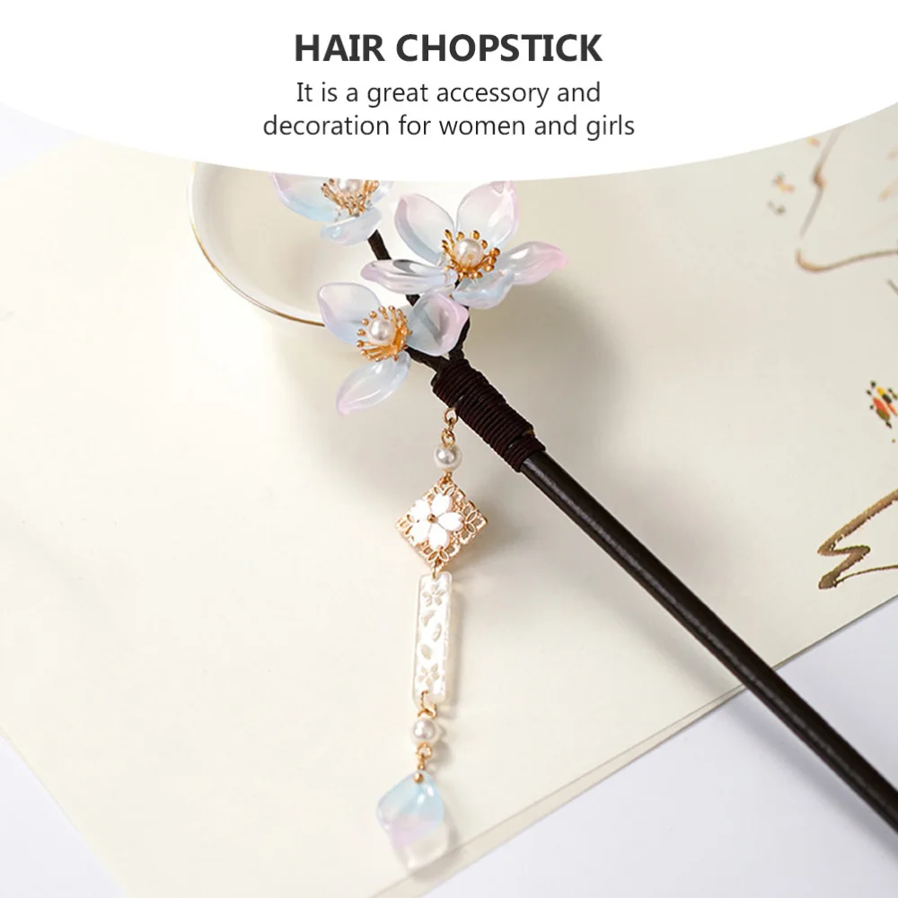 

1pc Tassel Hair Stick Wooden Artificial Crystal Flower Vintage Hair Chopstick