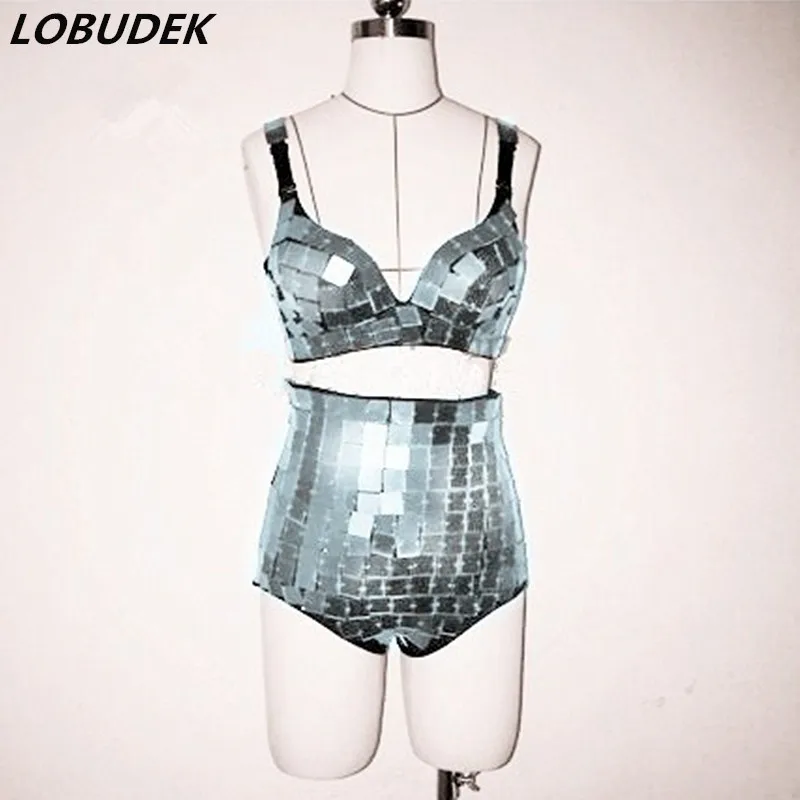 (Бюстгальтер + шорты) золотистый/серебристый/красный Зеркальный цвет сексуальный