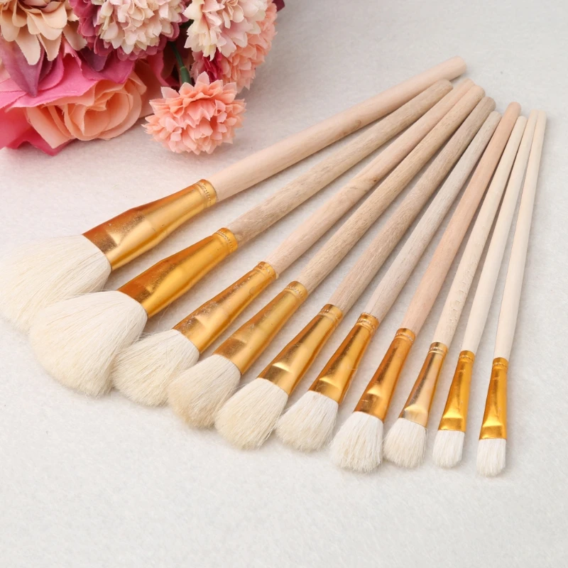 

New 10Pcs Brushes Set for Art Painting Oil Acrylic Watercolor Drawing Craft DIY Kid