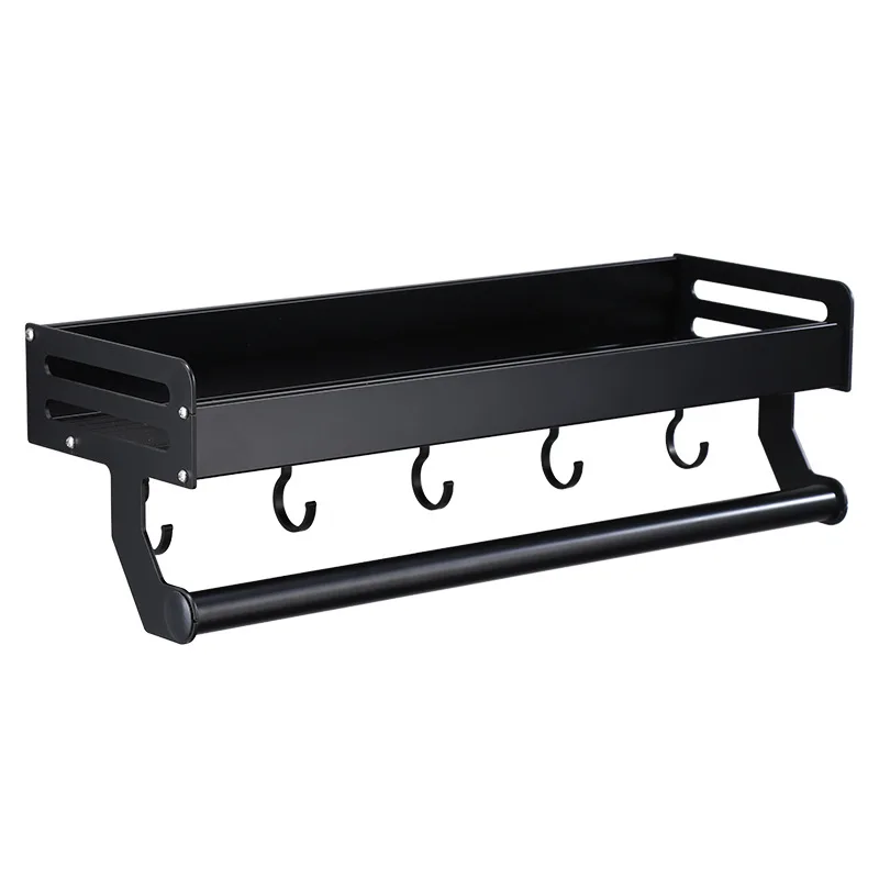 

Black Space Aluminum Hanging bathroom Shelf Kitchen Storage Rack with hooks & holder Kitchen Corner Storage Rack Organizer