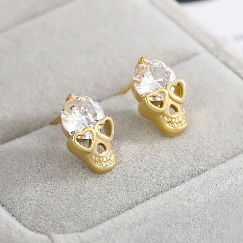 

Luxury Cubic Zircon Skull Stud Earrings For Women Men Hip Hop Punk Style Earrings 2022 Trend Crystal Ear Jewelry Christmas Gift