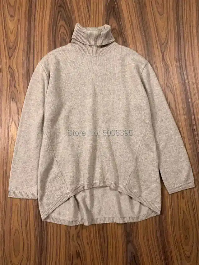 

Grey Black knit melange turtleneck Long Sleeved Large WOOL Sweaters Uneven hem Oversized Jersey 2021 FALL WINTER