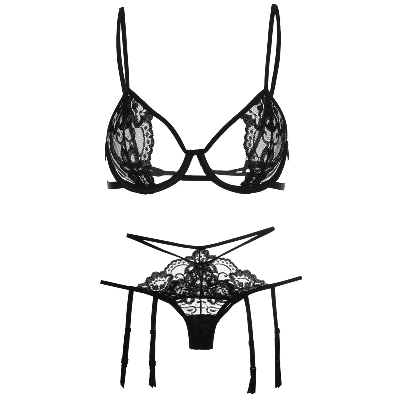

Sexy Lace Ultra Thin Underwire Adjusted-straps Push Up See Through Bra and Panty Set Lingerie Intimates Women Underwear