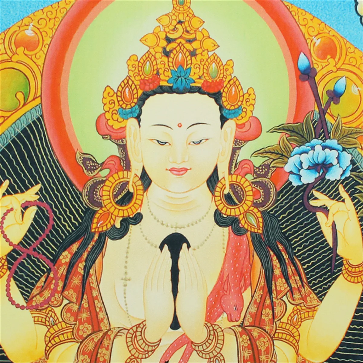

4 arms Chenrezig Silk Cloth Goddess Bodhisattva Tibet Thangka Mural Gift 90x60cm