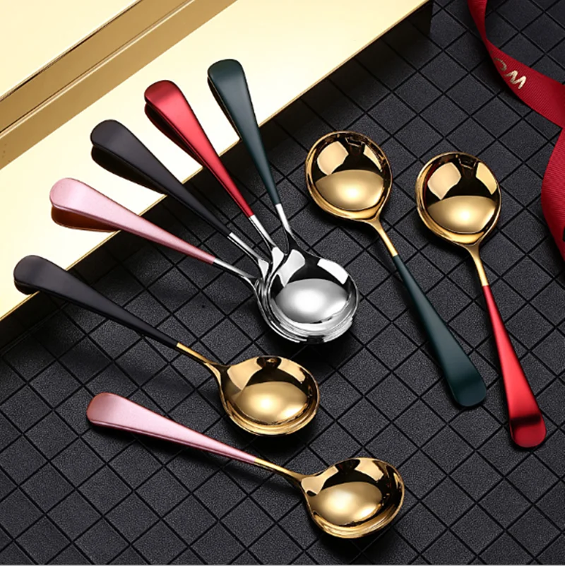 

Stainless Steel Tea Coffee Spoon Cocktail Ice Cream Soup Spoons Cutlery Round Sharp Spoon Dessert Tableware