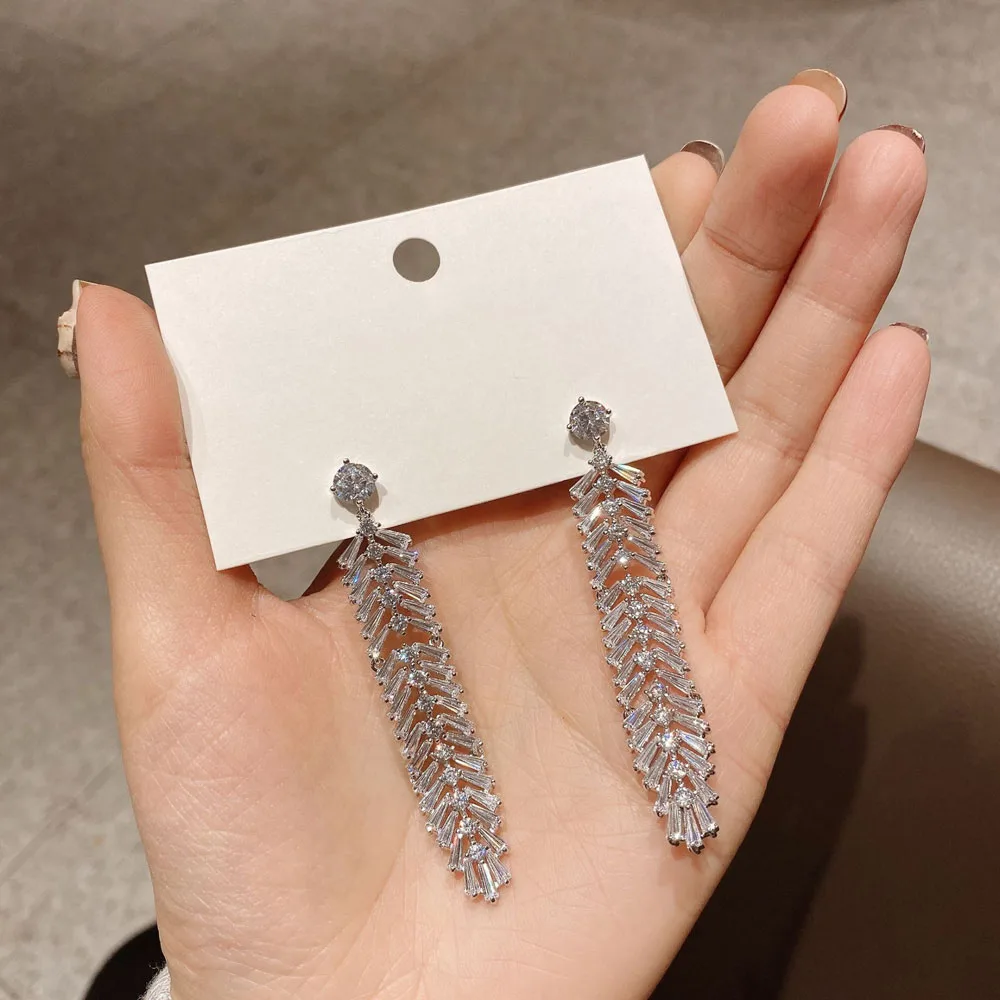 

Long Tassel Tree Leaf Earrings For Women Zirconia Wedding Party Fashion Jewelry Accessories Wholesale S925 Pin High Quality